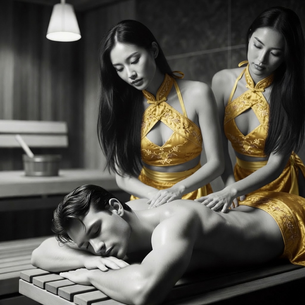 Traditional back massage on a sauna bench at a premium Macau sauna